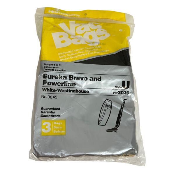 Home Care Vac Bags Eureka Bravo and Powerline Style U Vacuum bags 3 pk - Picture 1 of 6